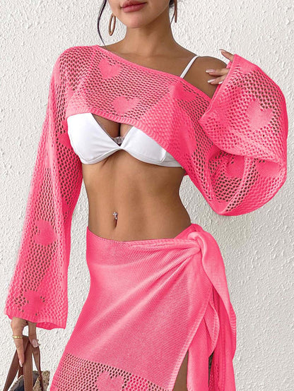 Ladies heart pattern mesh beach cover-up set Chic and Style