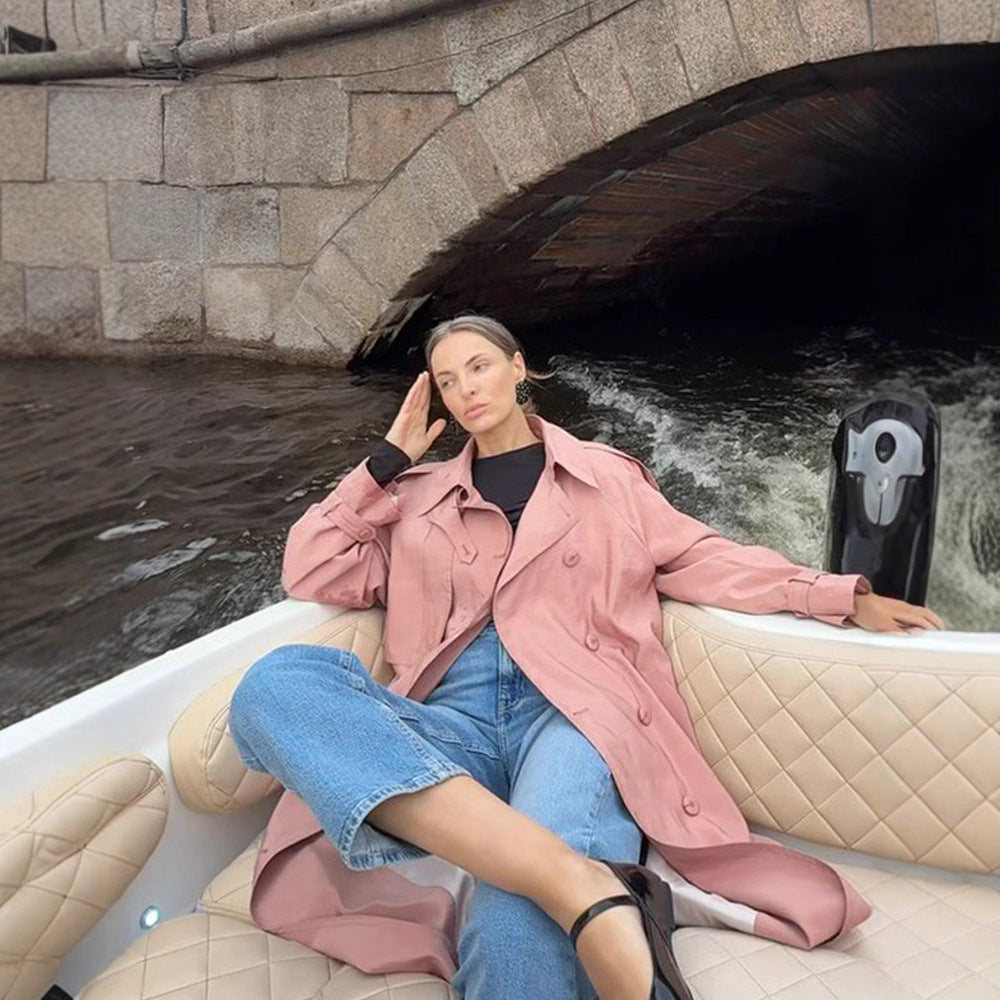 Dames élégant trench-coat avec col haut et fentes latérales Chic und Stil