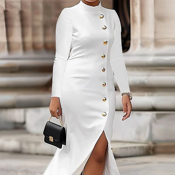 Femme Élégante Robe Maxi Bouton Chic und Stil