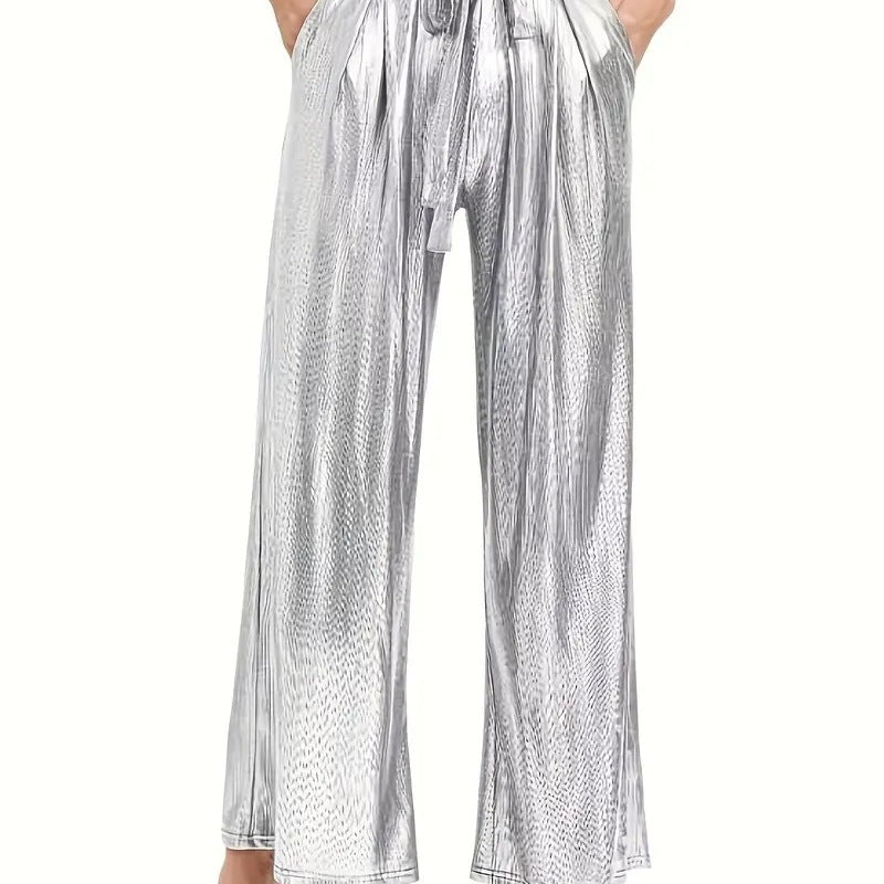 Elegant pleated pants for women with a glossy finish Chic and Style