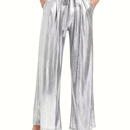Elegant pleated pants for women with a glossy finish Chic and Style