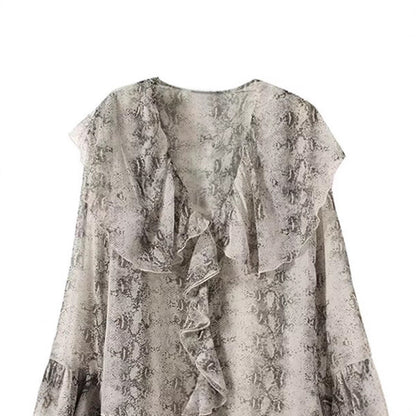 Dames chemisier en chiffon élégant avec volants et motif serpent Chic und Stil