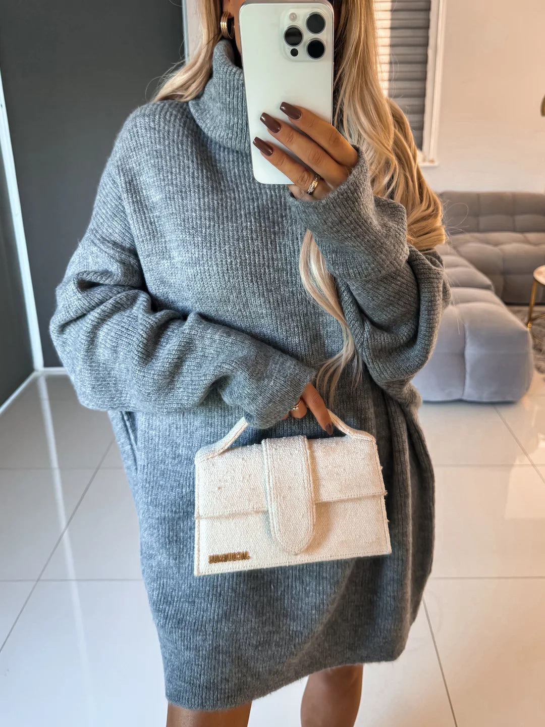 Pull-over en tricot surdimensionné pour femmes avec col roulé Chic und Stil