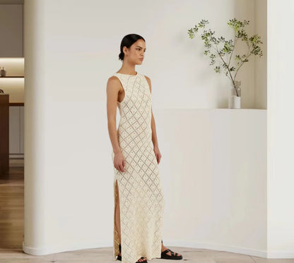 Robe maxi pour dames avec tissu en losanges décoratif et fente latérale Chic und Stil