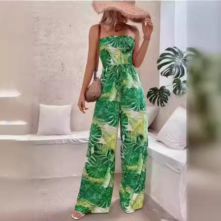 Dame Sans Bretelles Floral Pantalon Large Combinaison Chic und Stil