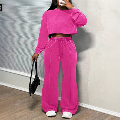 Dames décontracté ensemble Lounge cropped avec pantalons amples et cordon pratique Chic und Stil