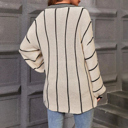 Dames Oversized V-Cou Pull avec motif rayé Chic und Stil