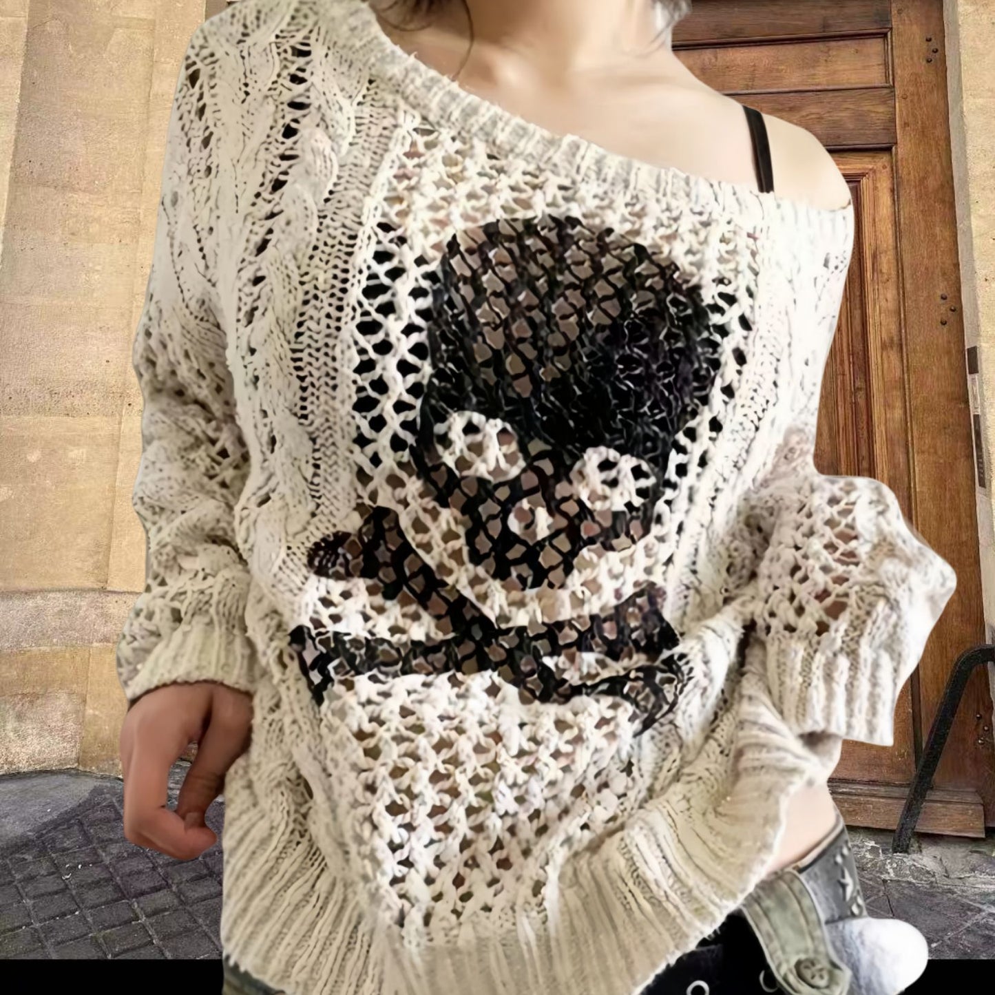 Pull en tricot surdimensionné pour femmes avec un motif de trous créatif et un design d'ancre Chic und Stil