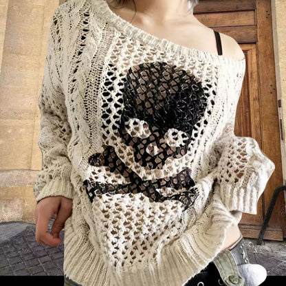 Pull en tricot surdimensionné pour femmes avec un motif de trous créatif et un design d'ancre Chic und Stil