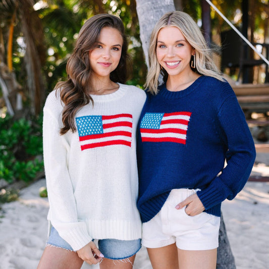 Pull tendance pour femmes avec broderie de drapeau des États-Unis en coton aérien Chic und Stil