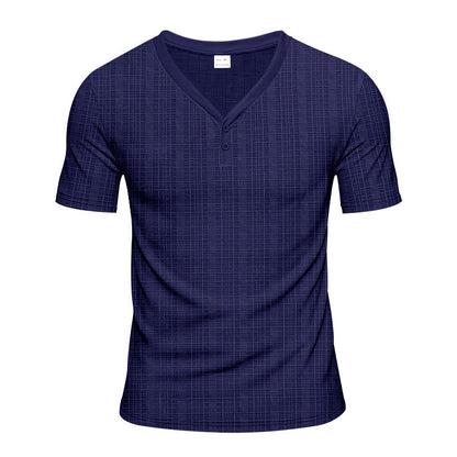 T-shirt Henley à manches courtes pour hommes avec design de structure géométrique et décolleté en V tendance Chic und Stil