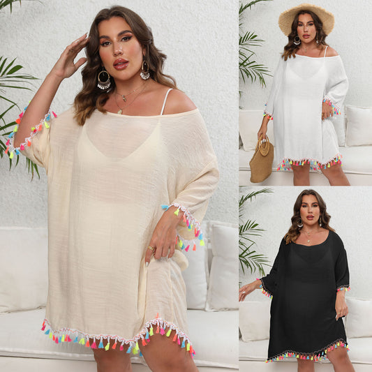 Femmes Robe fluide avec garniture à franges Vêtement de plage Chic und Stil