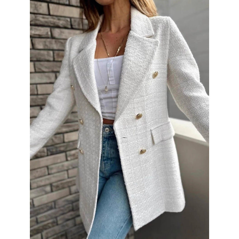 Women Elegant Blazer with Double-Breasted Buttons and Structured Fabric Chic and Style