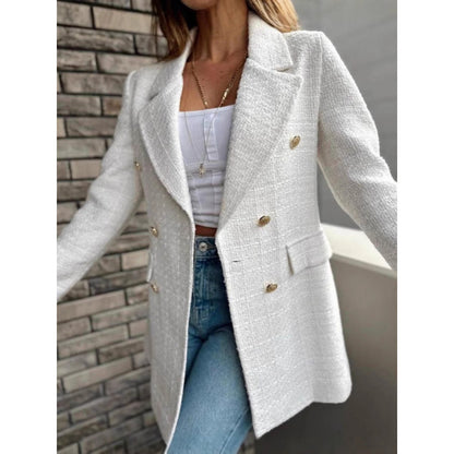 Women Elegant Blazer with Double-Breasted Buttons and Structured Fabric Chic and Style