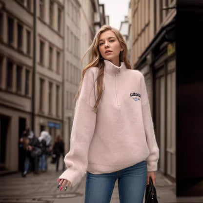 Dames Pull à col montant doux avec fermeture éclair et détails modernes Chic und Stil