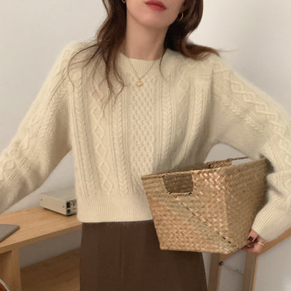 Pull en maille épaisse pour femmes avec un design de tresse unique et une coupe décontractée Chic und Stil