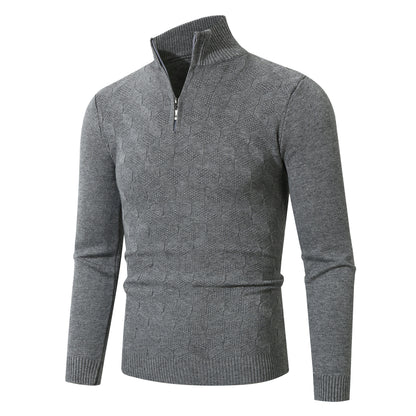 Casual knitted pullover for men with half-zip and textured pattern Chic und Stil