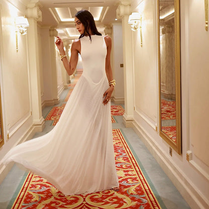 Dames Élégante Robe Maxi Col Montant Chic und Stil