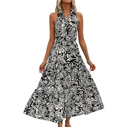 Robe maxi col en V à imprimé floral pour femmes avec jupe fluide Chic und Stil