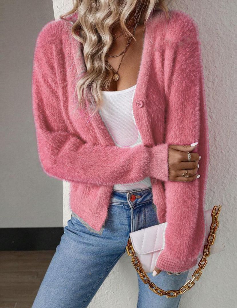 Dames Pull-over Doux à Col V avec Détail de Bouton Chic und Stil