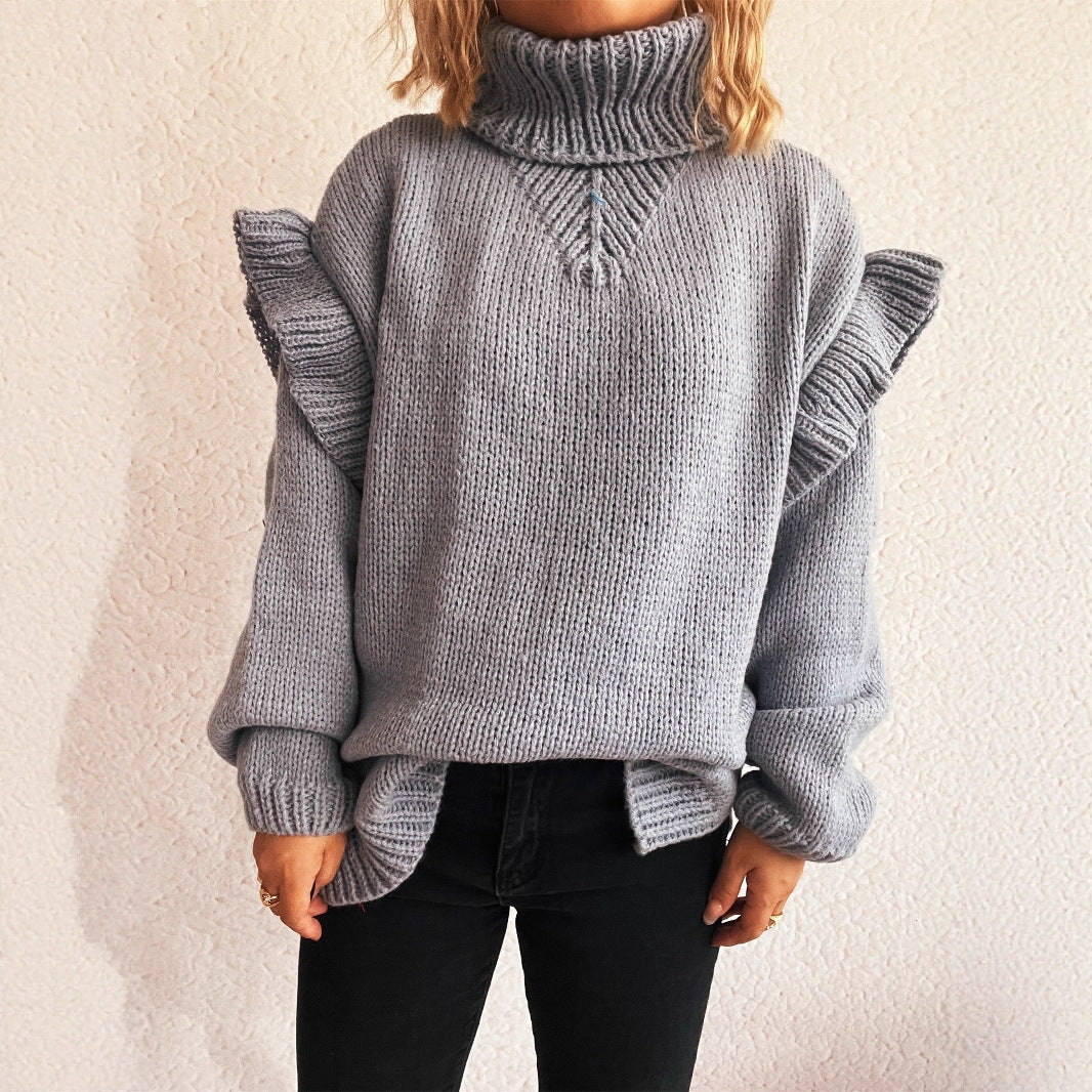 Pull-over tricot douillet pour dames avec des manches à volants et un col montant Chic und Stil