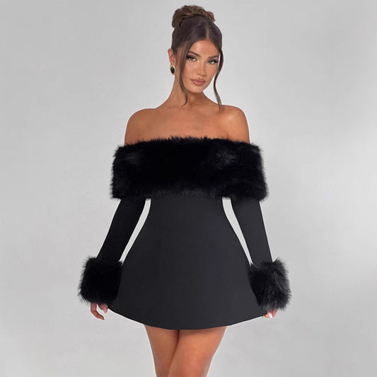 Robe de cocktail dénudé-épaule pour femmes avec des bordures en feutrine élégantes Chic und Stil