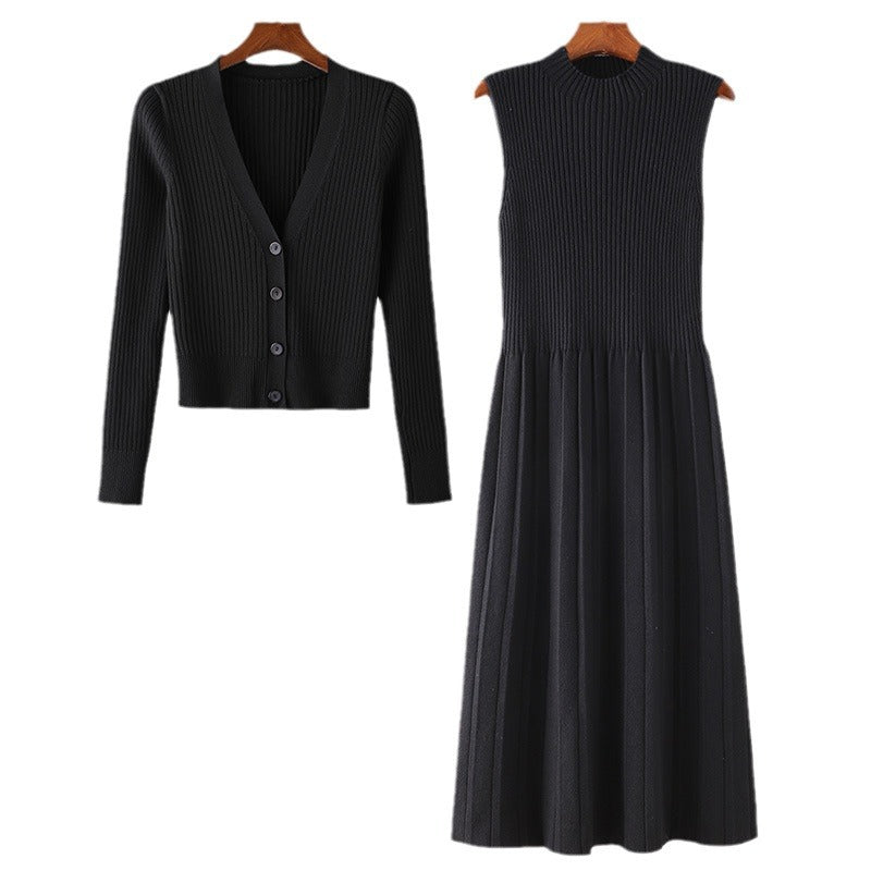 Robe en tricot pour femmes avec cardigan assorti et structure à côtes Chic und Stil