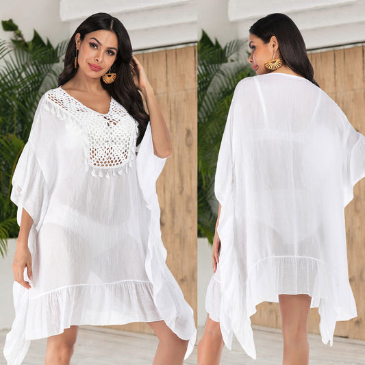 Dames Détail en Crochet Plage Kaftan Couvrir-Up Chic und Stil