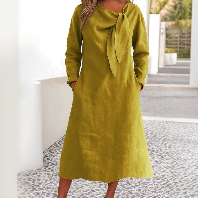 Robe en lin élégante pour femmes avec col asymétrique et col châle Chic und Stil