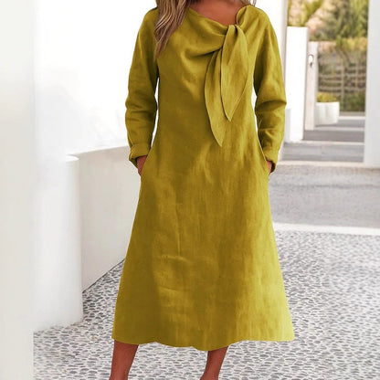 Robe en lin élégante pour femmes avec col asymétrique et col châle Chic und Stil