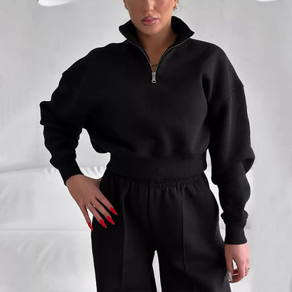 Ensemble de pull court sportif pour femmes avec col montant et taille élastique Chic und Stil