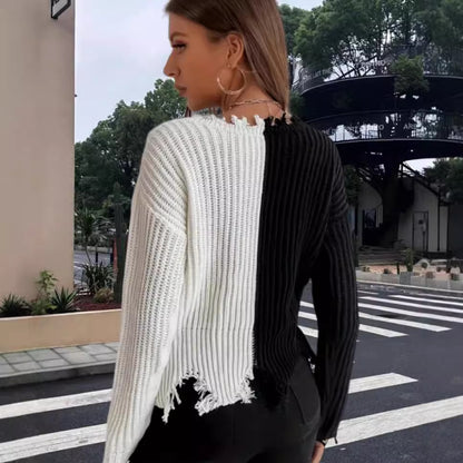 Pull en tricot décontracté pour femmes avec design asymétrique et franges Chic und Stil