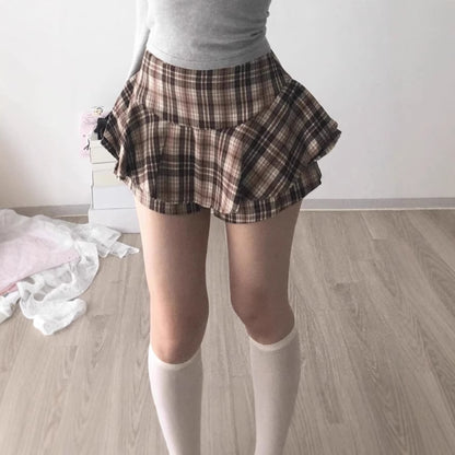 Dames Jupe à carreaux ludique avec shorts intégrés et taille haute Chic und Stil