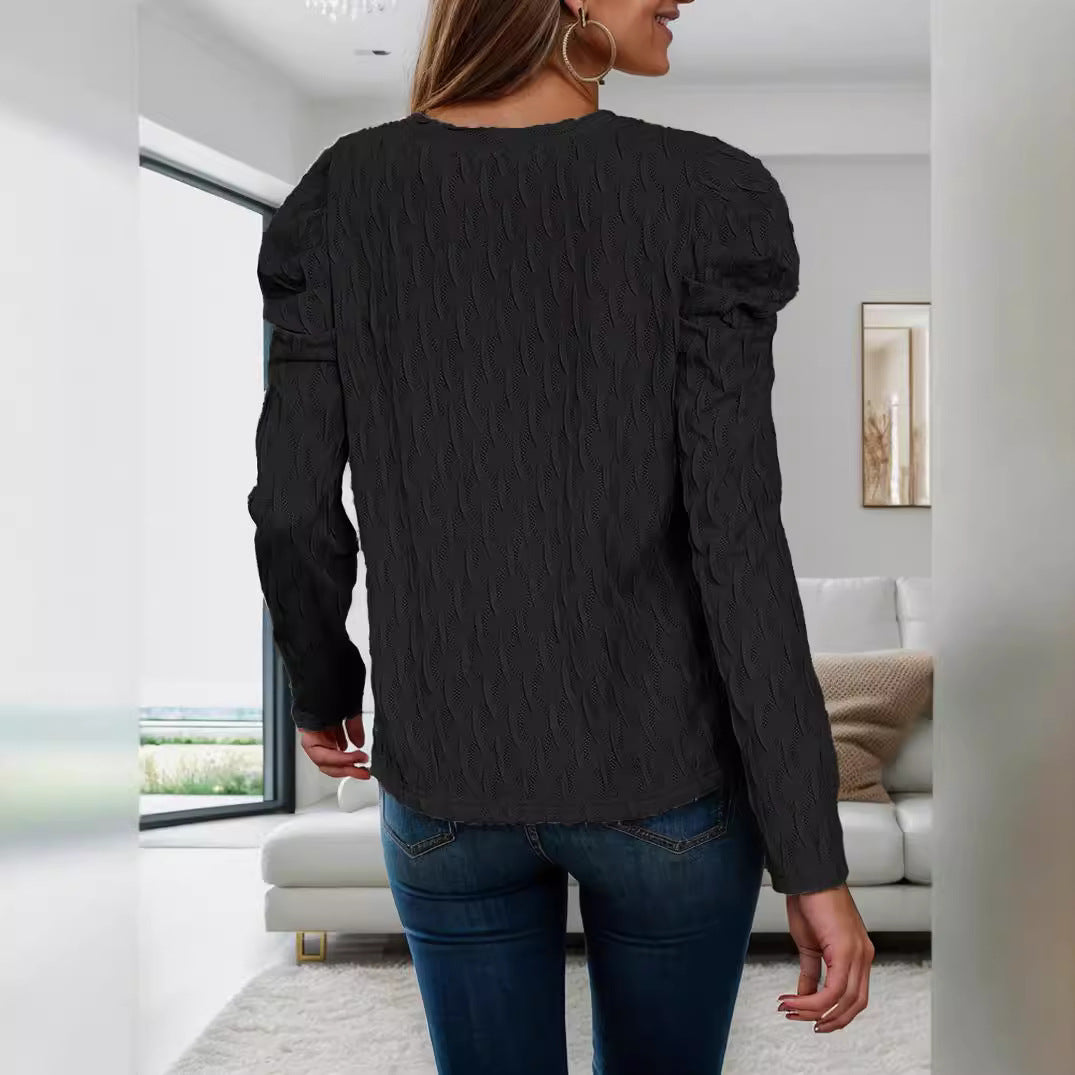 Pull en tricot pour femmes avec motif en vagues et manches bouffantes Chic und Stil