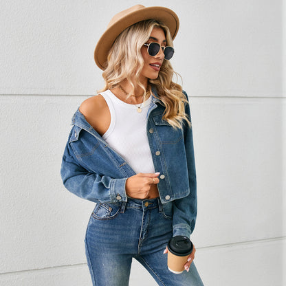 Veste en jean cropped pour femmes avec col classique Chic und Stil