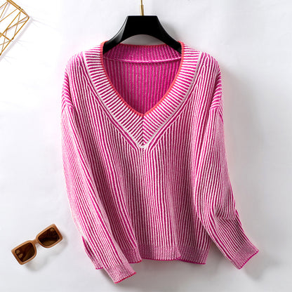 Pull-over en tricot pour femmes avec décolleté en V et design rayé Chic und Stil