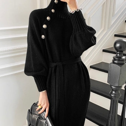 Robe en tricot élégante pour femme avec col roulé à la mode et fermeture à boutons détaillée Chic und Stil