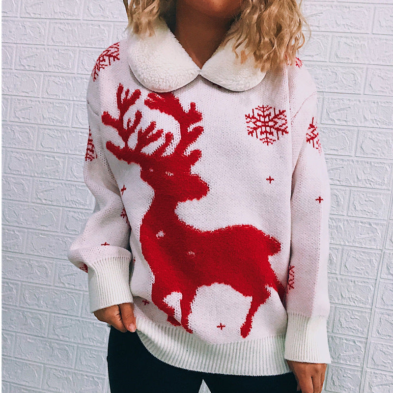 Pull femme de Noël avec motif de renne festif et col doux Chic und Stil