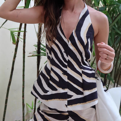 Ladies wide Palazzo pants with elegant zebra pattern Chic and Style