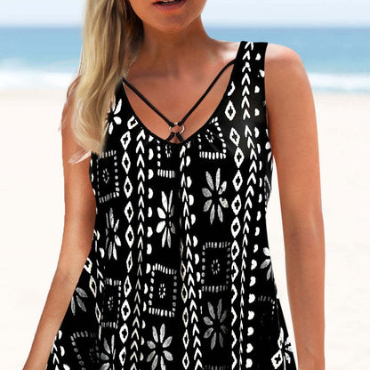 Dames Bretelles Graphique Été Tunique Haut Chic und Stil