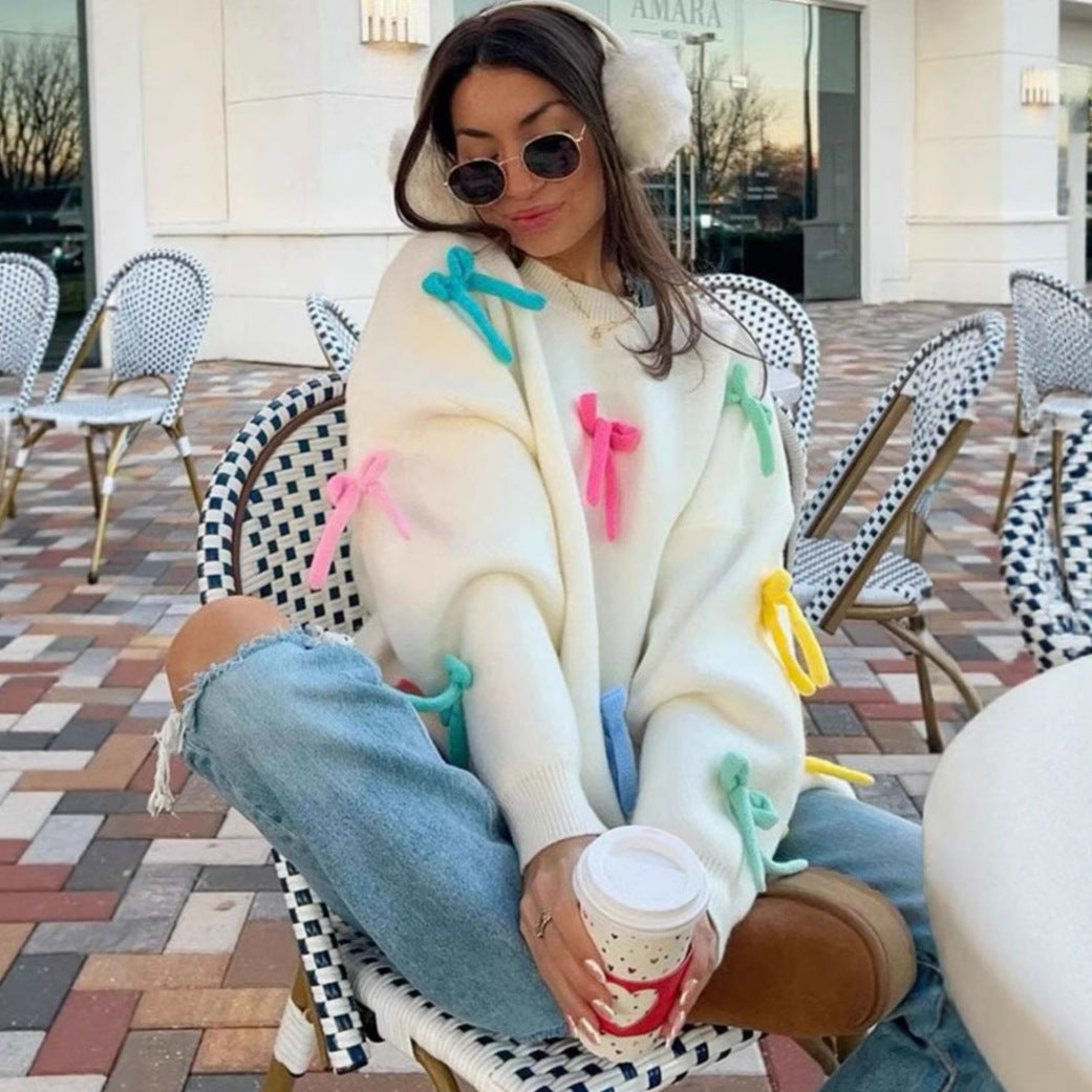 Femme pull en tricot créatif avec des appliqués colorés Chic und Stil