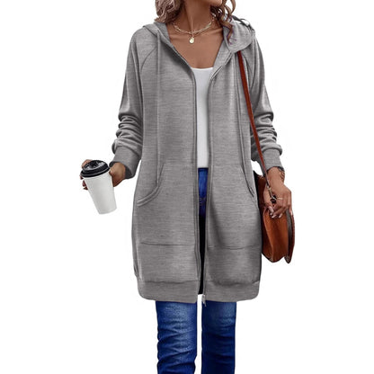 Damen Lässige Langjacke mit Kapuze und praktischen Taschen Chic und Stil