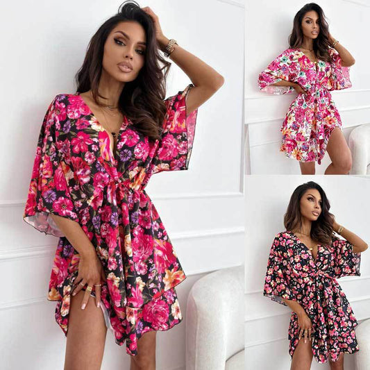 Dames Col Rêve Floral Mini Robe Chic und Stil