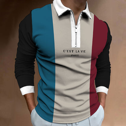 Chemise polo à manches longues pour hommes avec un design en blocs tendance et une fermeture éclair de haute qualité Chic und Stil
