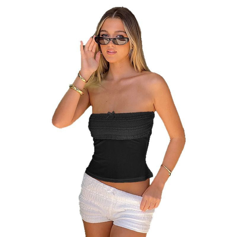 Dames sans bretelles haut à volants et set de shorts Chic und Stil