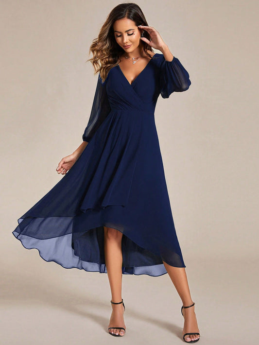 Dames Robe portefeuille élégante avec manches transparentes et ourlet asymétrique Chic und Stil
