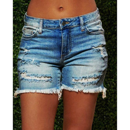 Shorts en denim déchiré pour femmes à coupe décontractée Chic und Stil