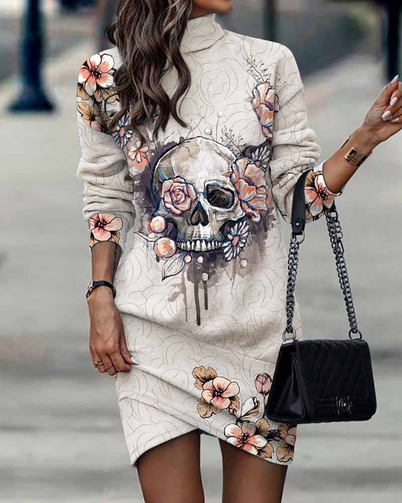 Robe sweat femme avec motif unique de skull et de fleurs Chic und Stil