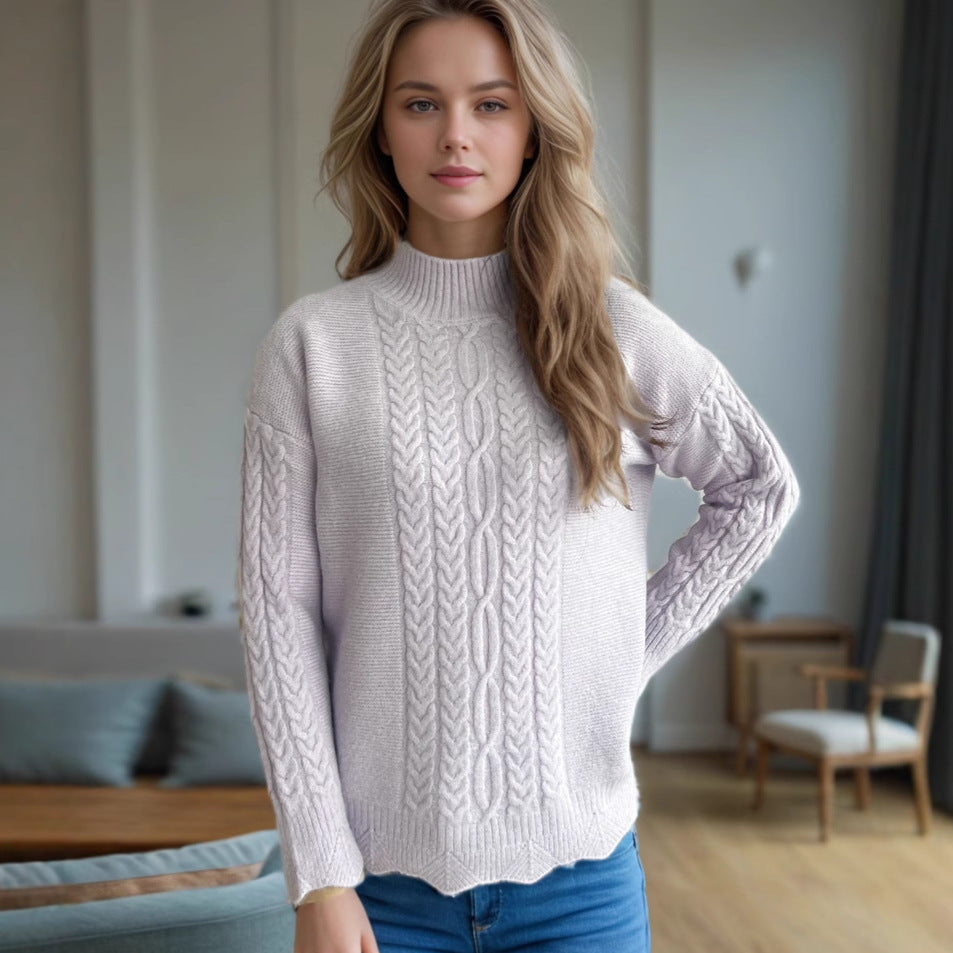 Pull en tricot douillet pour femmes avec un design de tresses moderne et un col rond Chic und Stil