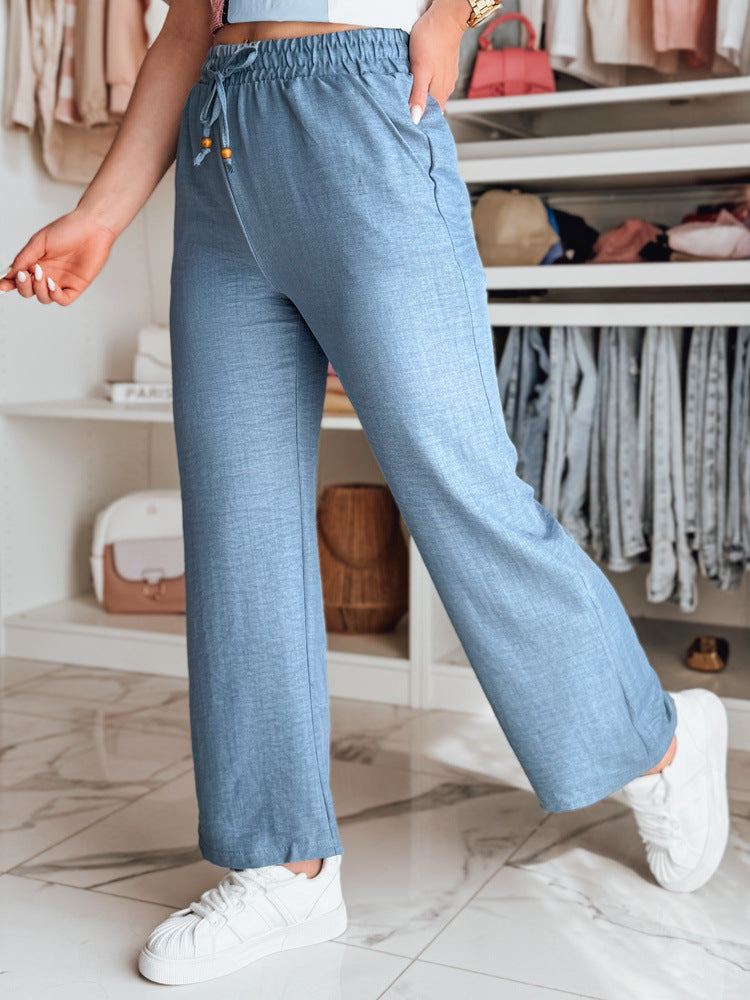 Ladies Comfortable linen pants with elastic waistband and side pockets Chic and Style